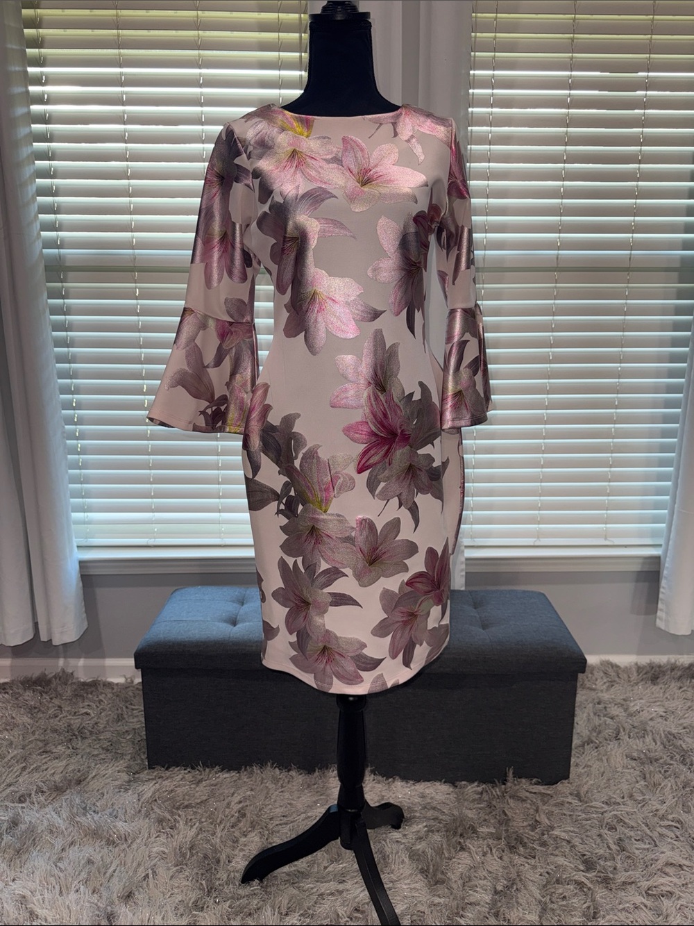 Olivia Matthews Pink Floral Long-Sleeve Sheath Dress